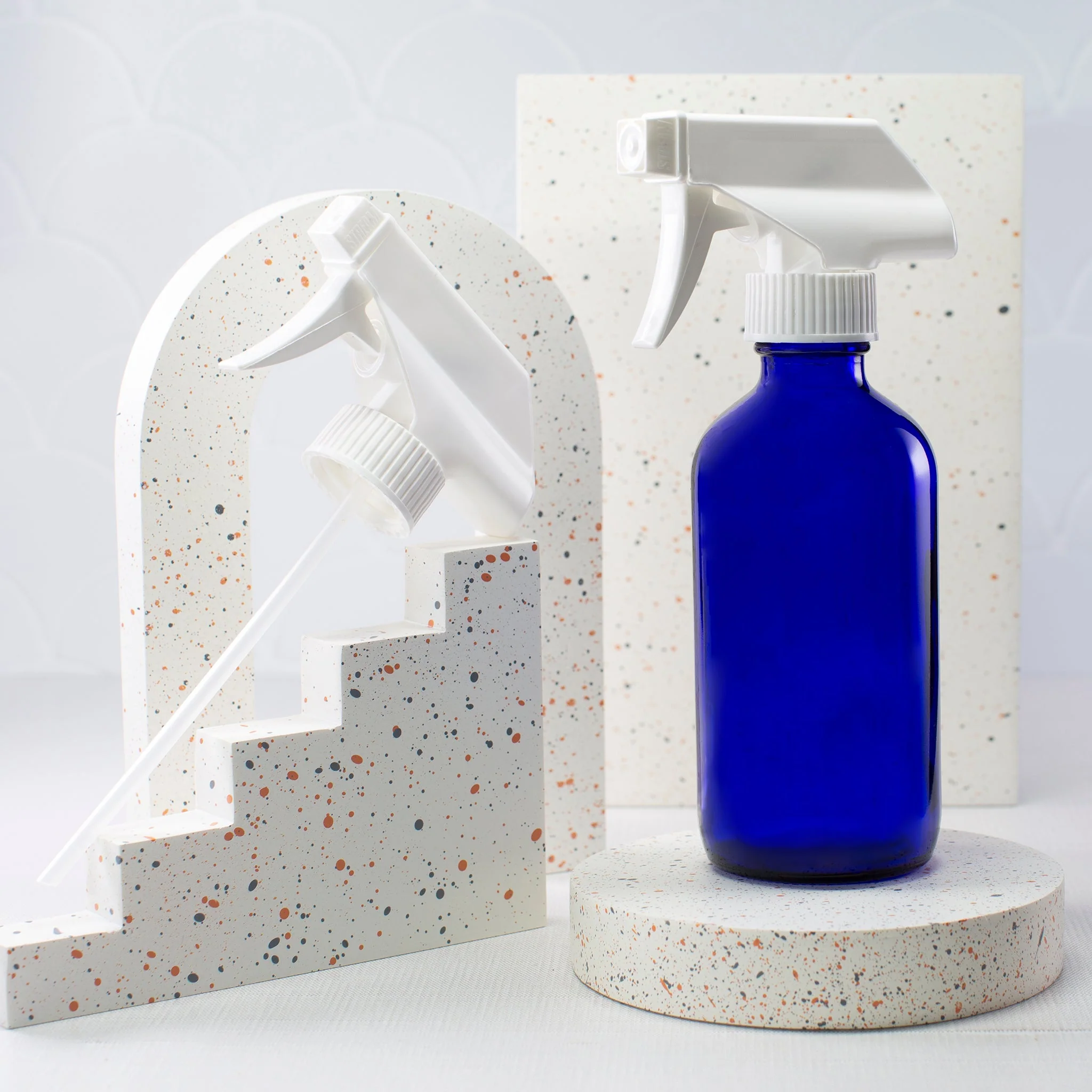 16 oz Blue Glass Boston Round Bottle with 28-400 Neck - Image 2