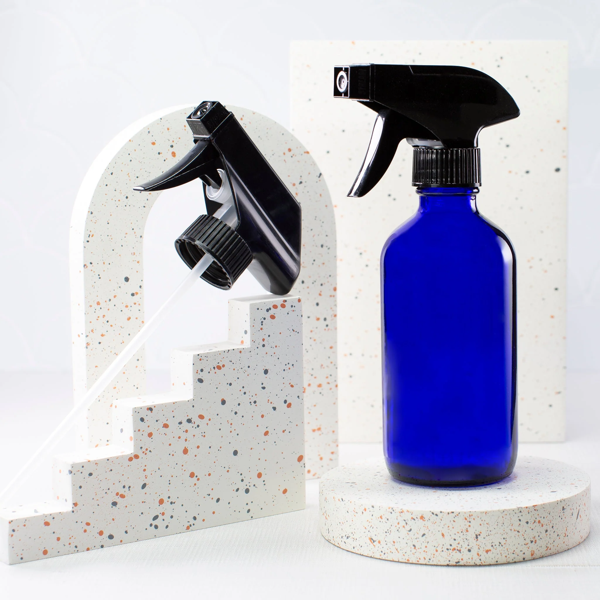 16 oz Blue Glass Boston Round Bottle with 28-400 Neck - Image 3