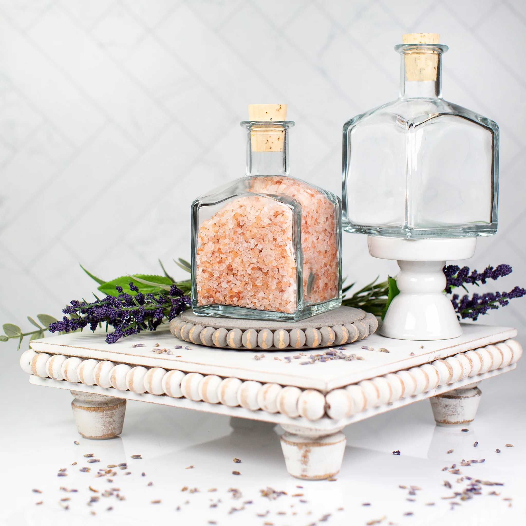 210 ml Clear Glass Square Bottle with Cork Lid - Image 2