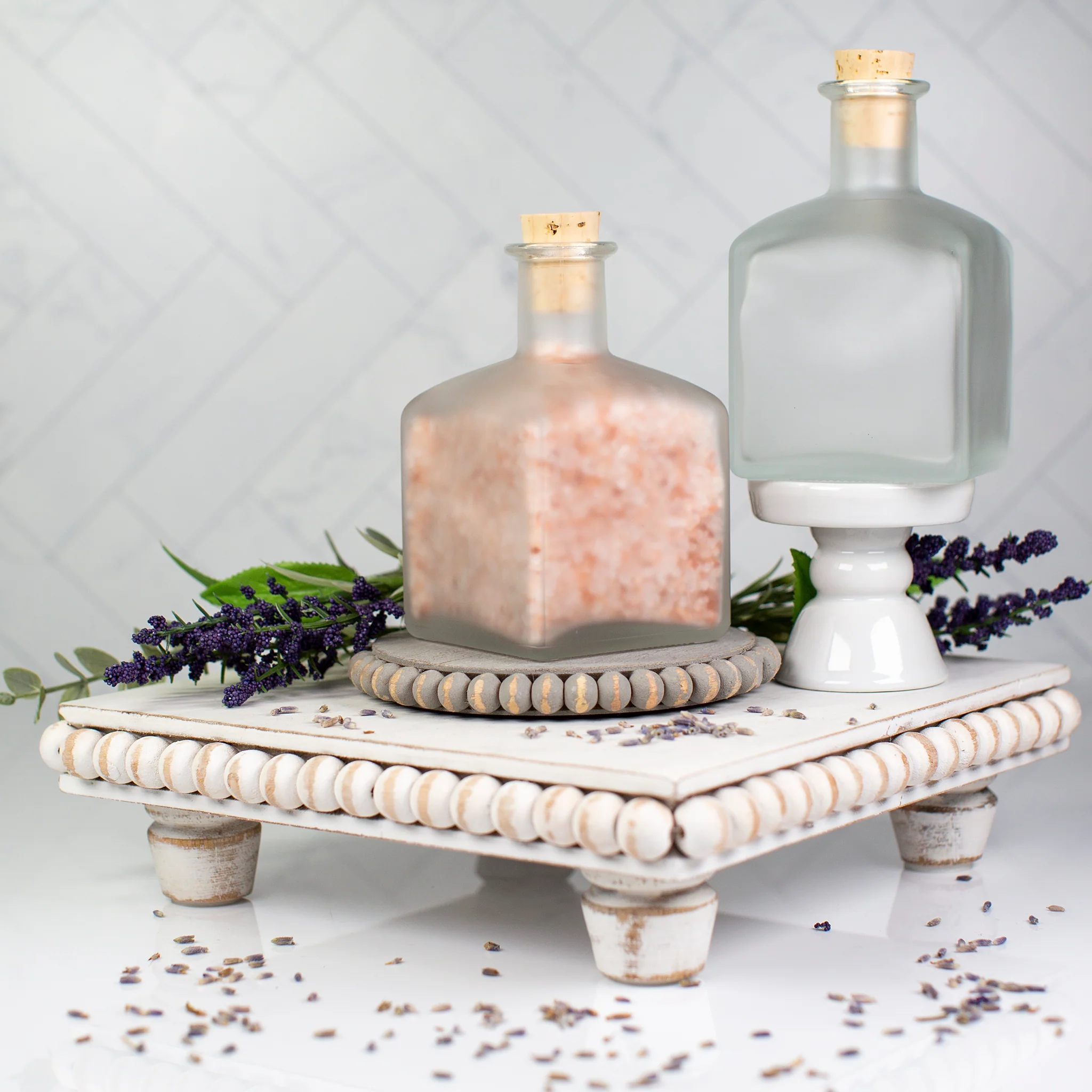 210 ml Frosted Glass Square Bottle with Cork Lid - Image 2