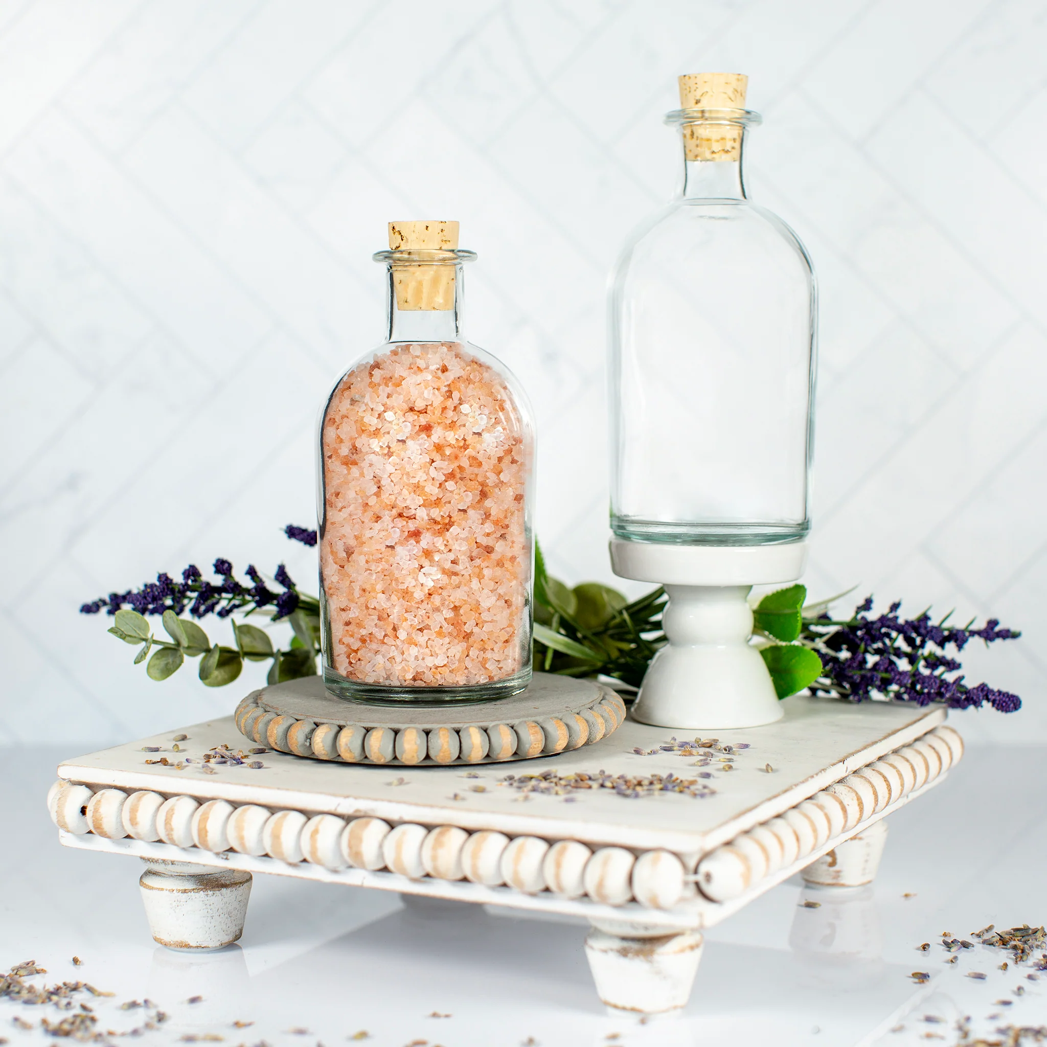 250 ml Clear Glass Boston Round Style Bottle with Cork Lid - Image 2