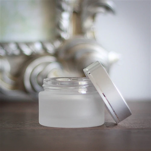 30 ml Frosted Glass Jar with Brushed Silver Cap and Foam Liner - Image 3