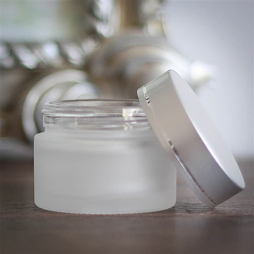 50 ml Frosted Glass Jar with Brushed Silver Cap and Foam Liner - Image 3