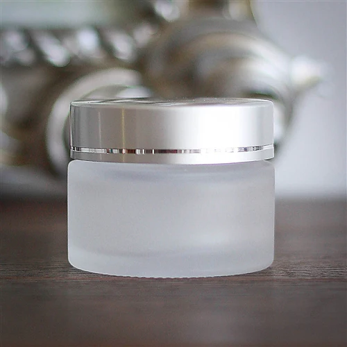 50 ml Frosted Glass Jar with Brushed Silver Cap and Foam Liner - Image 6