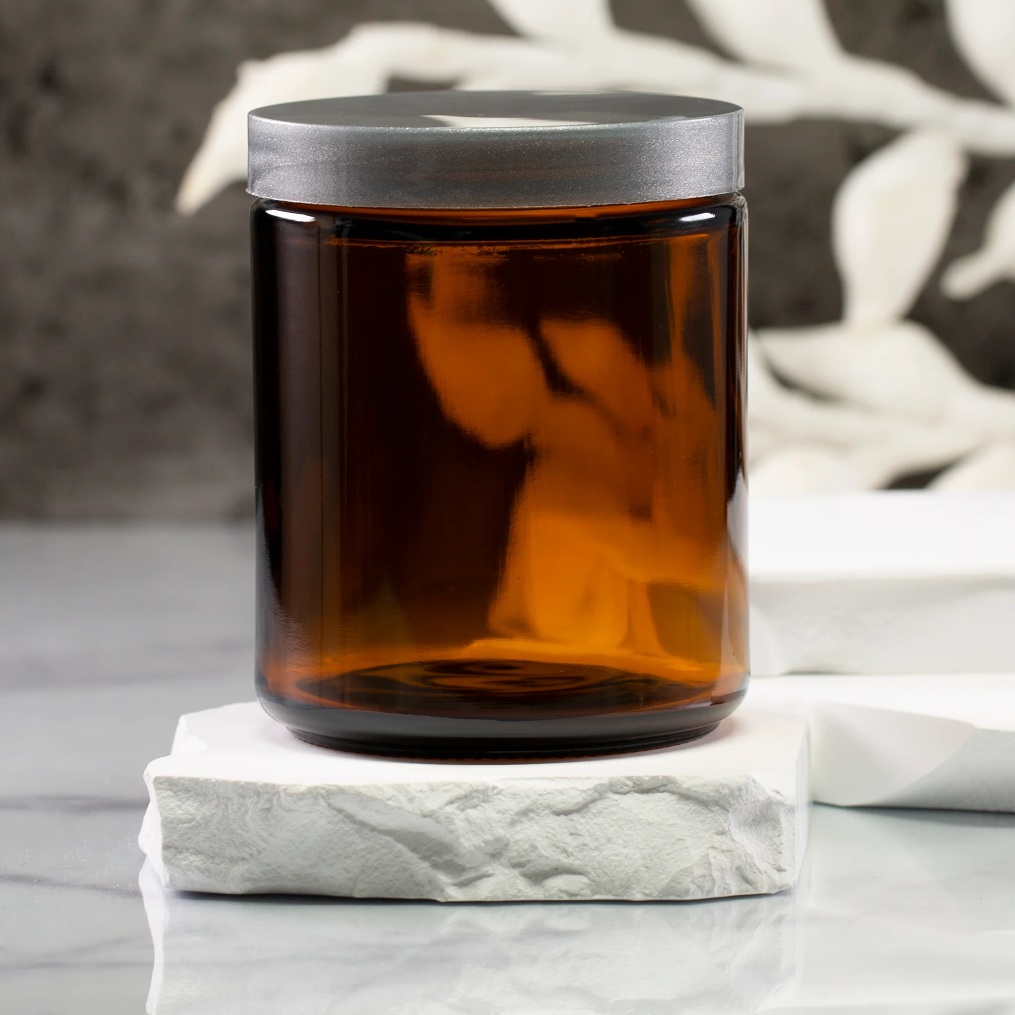 8 oz Amber Glass Jar with 70-400 Neck - Image 6