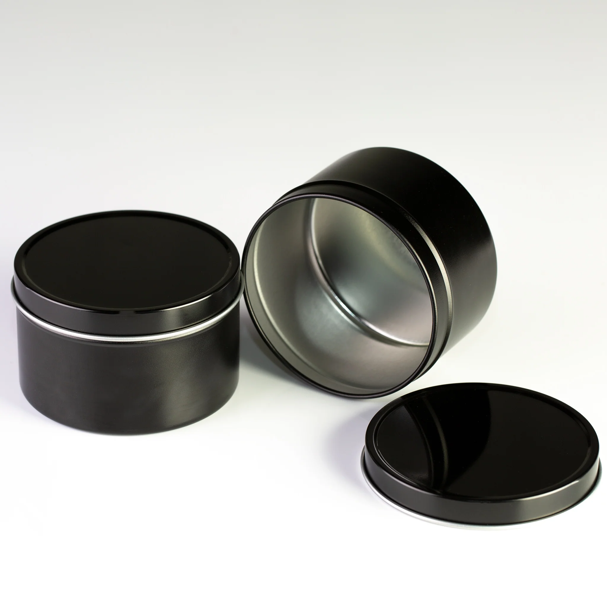 8 oz Black Deep Metal Tin with Slip Cover Lid - Image 2